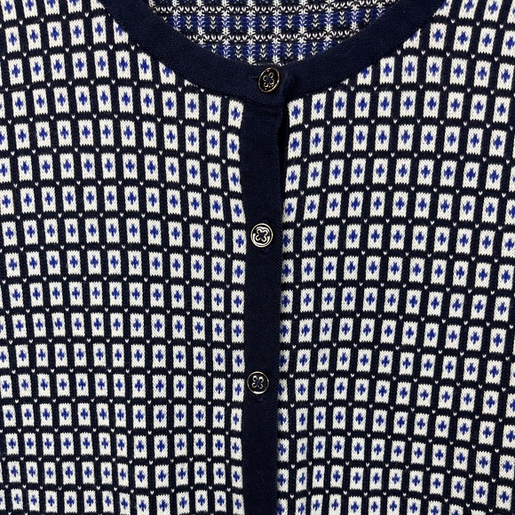 Lands' End Women's Cardigan Blue White Geometric Pattern L/T (14-16) 100% Supima - Picture 9 of 16